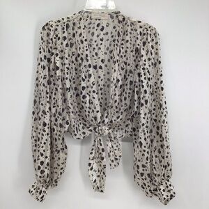 Saints & Hearts Long Sleeve Animal Print Tie Front Top Bus Casual Size Small